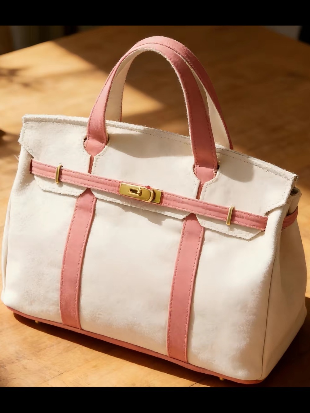 Stylish White and Pink Top-Handle Satchel